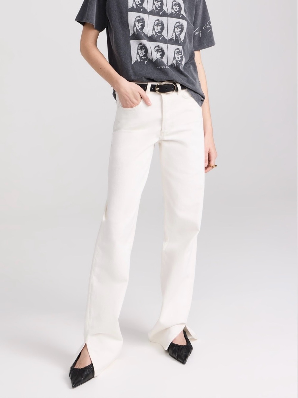 Anine Bing White Wide-Leg Flare Jeans